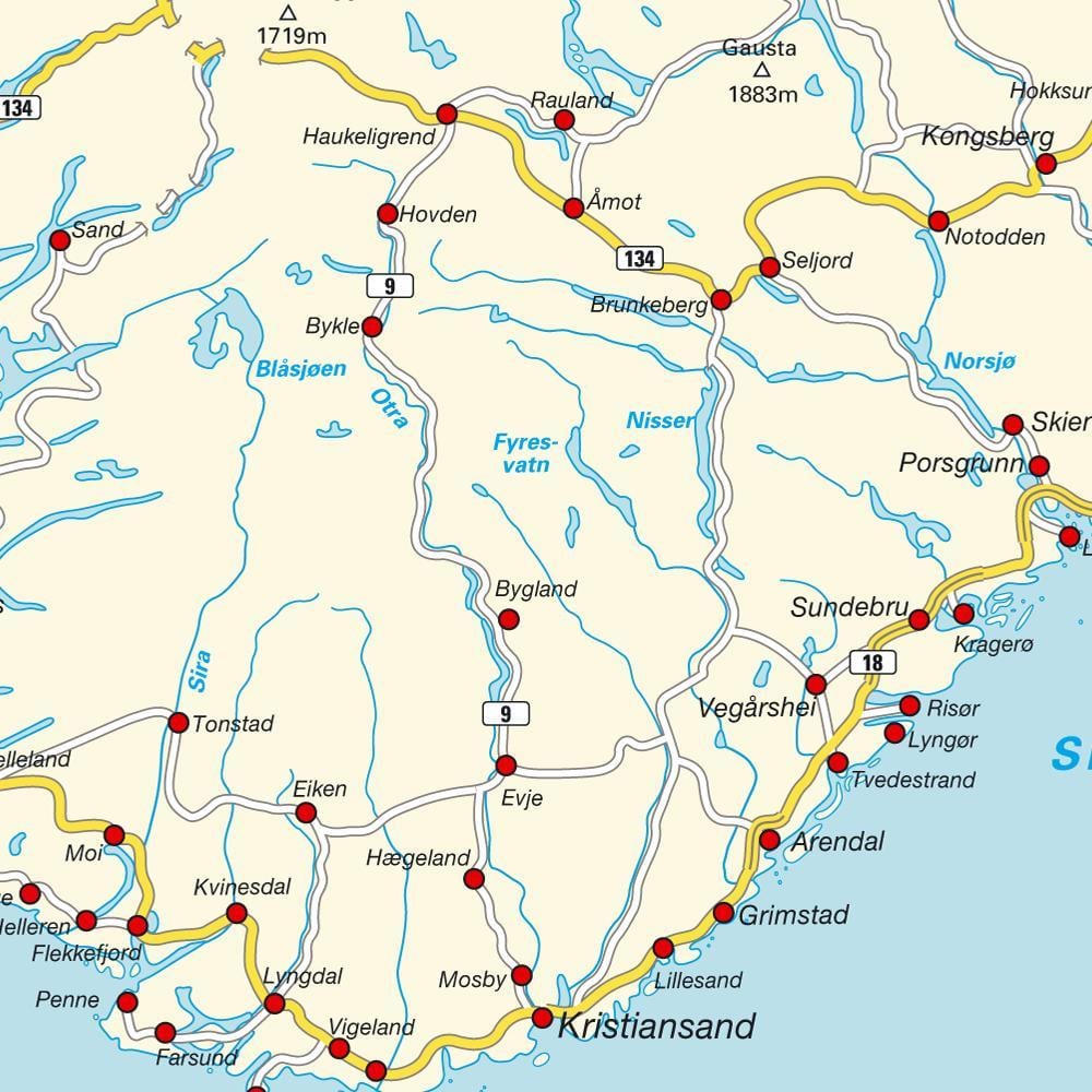 ನಕ್ಷೆ ದಕ್ಷಿಣ ನಾರ್ವೆ