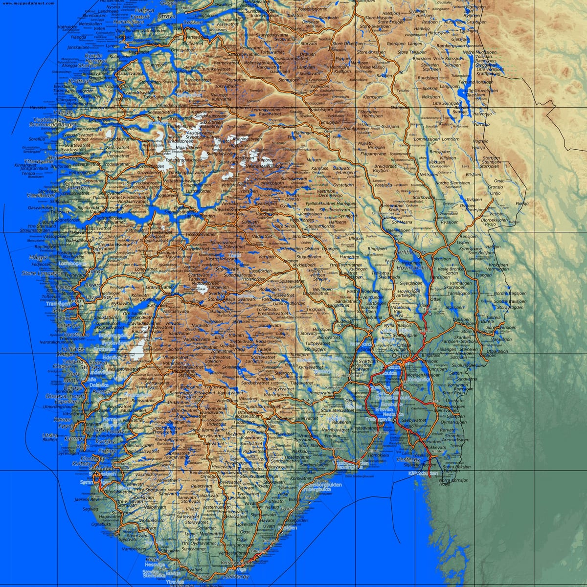ವಿವರವಾದ ನಕ್ಷೆ ದಕ್ಷಿಣ ನಾರ್ವೆ