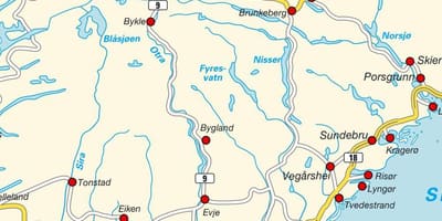 ನಕ್ಷೆ ದಕ್ಷಿಣ ನಾರ್ವೆ